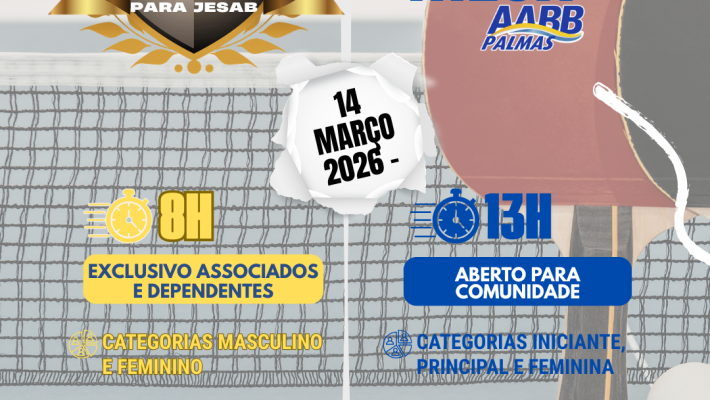 Vem aí Copa AABB Palmas de Tênis de Mesa e Rachão de Tênis de Mesa Aberto